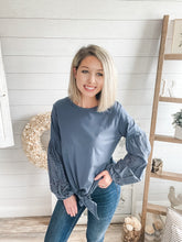 Load image into Gallery viewer, Front Tie Eyelet Bubble Sleeve Top
