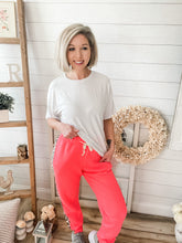 Load image into Gallery viewer, Coral Sweatpants with Leopard Side Stripes
