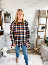 Load image into Gallery viewer, Plaid Top With Tie Up Sleeves
