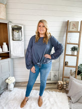 Load image into Gallery viewer, Front Tie Eyelet Bubble Sleeve Top
