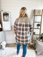 Load image into Gallery viewer, Plaid and Gold Sequin Button Down Top
