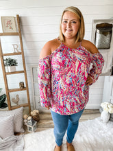 Load image into Gallery viewer, Plus Size Floral Print Lilly Inspired Cold Shoulder Lightweight Top
