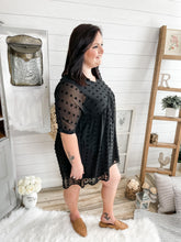Load image into Gallery viewer, Plus Size Black Swiss Dot Babydoll Dress
