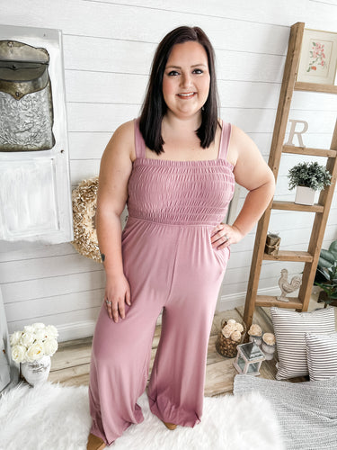 Plus Size Dusty Pink Smocked Jumpsuit