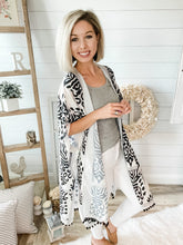 Load image into Gallery viewer, Black and White Pom Pom Kimono
