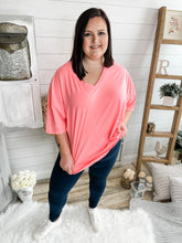 Load image into Gallery viewer, Coral Oversized V Neck Boyfriend T-Shirt
