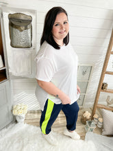 Load image into Gallery viewer, Plus Size Navy Tricot Track Joggers With Neon Yellow Side Stripes
