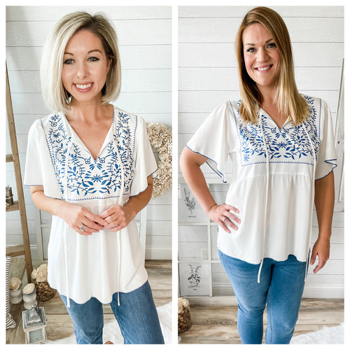 Floral Front Tie Wide Sleeve Babydoll Top