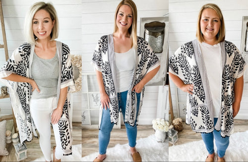 Black and White Pom Pom Kimono