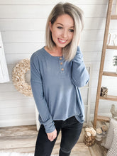 Load image into Gallery viewer, Steel Blue Long Sleeve 3 Button Down Lightweight Sweater
