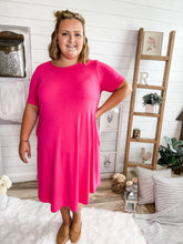 Load image into Gallery viewer, Fuchsia Short Sleeve With Pockets Dress

