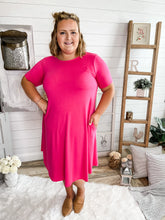 Load image into Gallery viewer, Fuchsia Short Sleeve With Pockets Dress
