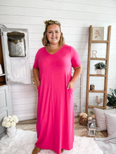 Load image into Gallery viewer, Fuchsia Short Sleeve With Pockets Maxi Dress
