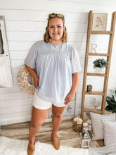 Load image into Gallery viewer, Baby Blue Swiss Dot Babydoll Top
