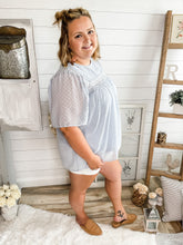 Load image into Gallery viewer, Baby Blue Swiss Dot Babydoll Top
