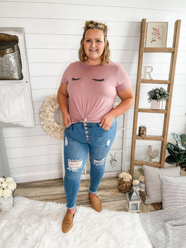 Plus Size 5 Button Down High Rise Distressed Jeans