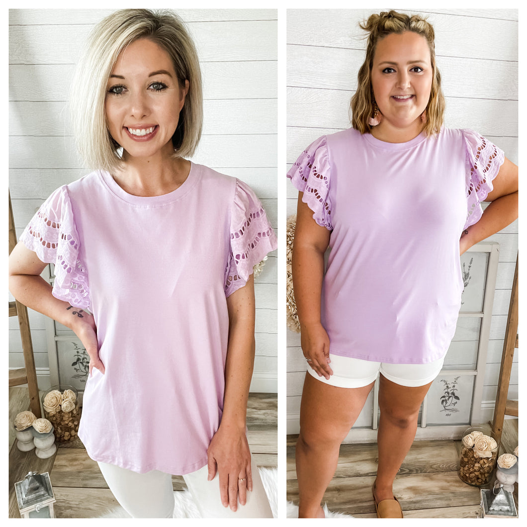 Lavender Flare Scalloped Sleeve Top