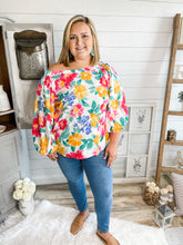 Load image into Gallery viewer, Floral Print Off Shoulder Bubble Sleeve Top
