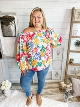 Load image into Gallery viewer, Floral Print Off Shoulder Bubble Sleeve Top
