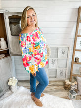 Load image into Gallery viewer, Floral Print Off Shoulder Bubble Sleeve Top
