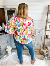 Load image into Gallery viewer, Floral Print Off Shoulder Bubble Sleeve Top
