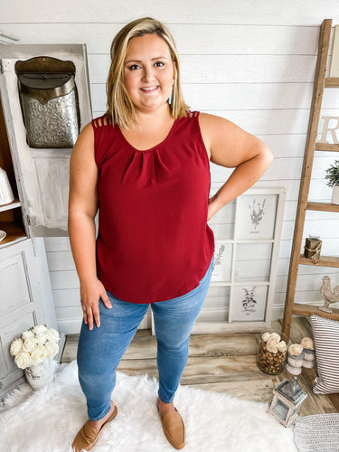 Plus Size Strappy Cut-Out Shoulder Tank