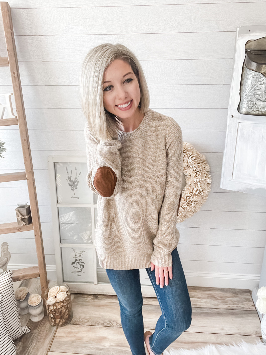 Suede Elbow Patched Sweater