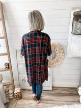 Load image into Gallery viewer, Maroon and Navy Plaid Lightweight Cardigan
