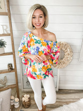 Load image into Gallery viewer, Floral Print Off Shoulder Bubble Sleeve Top
