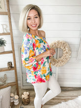 Load image into Gallery viewer, Floral Print Off Shoulder Bubble Sleeve Top
