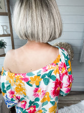 Load image into Gallery viewer, Floral Print Off Shoulder Bubble Sleeve Top
