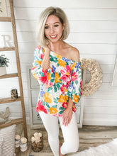 Load image into Gallery viewer, Floral Print Off Shoulder Bubble Sleeve Top
