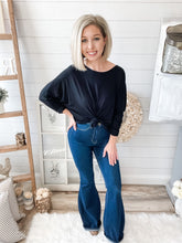 Load image into Gallery viewer, Dark Wash Flare High Rise Jeans
