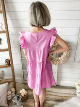 Load image into Gallery viewer, Cotton Candy Pink Ruffled Sleeve Babydoll Tiered Dress
