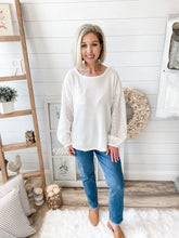 Load image into Gallery viewer, Waffle Knit Lightweight Sweater With Eyelet Bubble Sleeves
