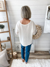 Load image into Gallery viewer, Waffle Knit Lightweight Sweater With Eyelet Bubble Sleeves
