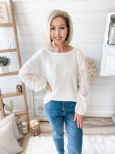 Load image into Gallery viewer, Waffle Knit Lightweight Sweater With Eyelet Bubble Sleeves
