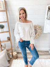 Load image into Gallery viewer, Waffle Knit Lightweight Sweater With Eyelet Bubble Sleeves

