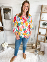 Load image into Gallery viewer, Floral Print Off Shoulder Bubble Sleeve Top
