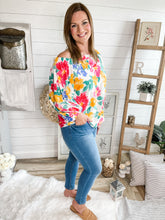 Load image into Gallery viewer, Floral Print Off Shoulder Bubble Sleeve Top
