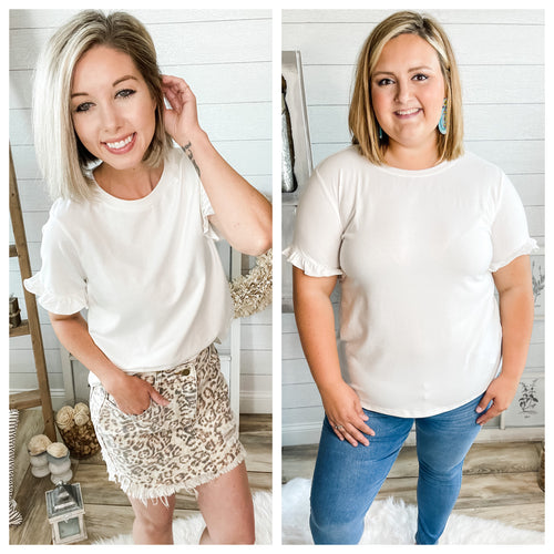 White Ruffled Short Sleeve Top