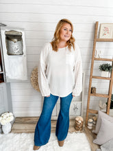 Load image into Gallery viewer, Waffle Knit Lightweight Sweater With Eyelet Bubble Sleeves
