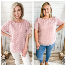 Load image into Gallery viewer, Dusty Pink Swiss Dot Crew Neck Top
