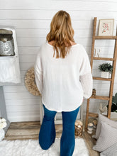 Load image into Gallery viewer, Waffle Knit Lightweight Sweater With Eyelet Bubble Sleeves
