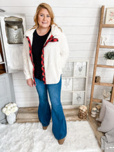 Load image into Gallery viewer, Plus Size Red and Black Plaid White Button Down Sherpa Jacket

