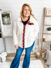 Load image into Gallery viewer, Plus Size Red and Black Plaid White Button Down Sherpa Jacket
