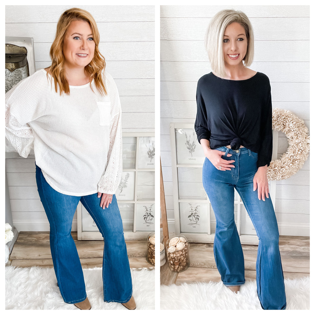 Medium Wash Flare High Rise Jeans