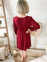 Load image into Gallery viewer, Dark Red Button Down Long Sleeve Dress
