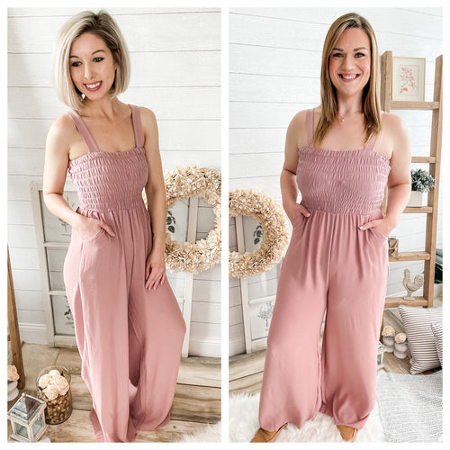 Dusty Pink Smocked Jumpsuit