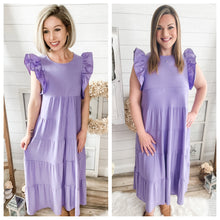 Load image into Gallery viewer, Lavender Ruffled Sleeve Babydoll Tiered Maxi Dress
